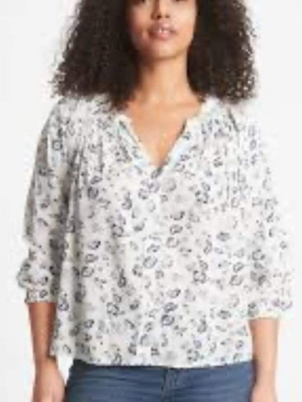 Gap Women's Button Down Puff Sleeve Blouse Size S Blue White Floral Top